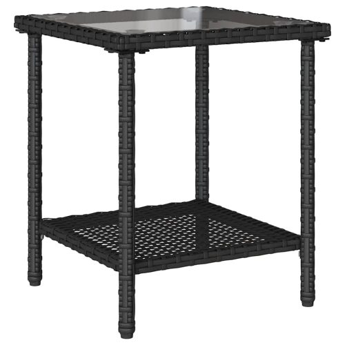  L-alakú fekete polyrattan kerti kanapé asztallal és párnával