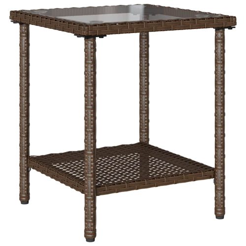  L-alakú barna polyrattan kerti kanapé asztallal és párnával