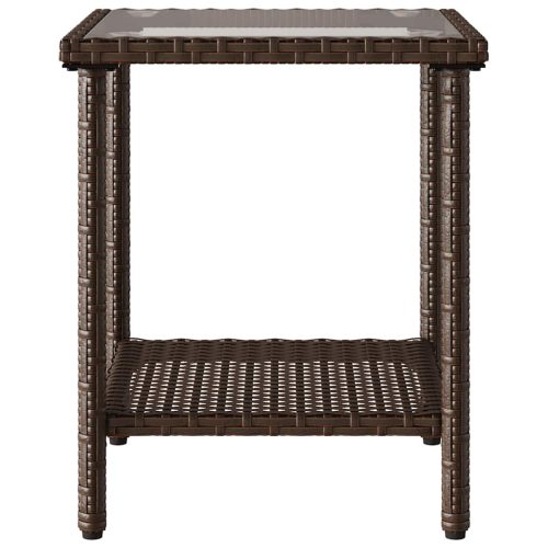  L-alakú barna polyrattan kerti kanapé asztallal és párnával