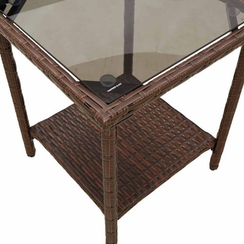  L-alakú barna polyrattan kerti kanapé asztallal és párnával