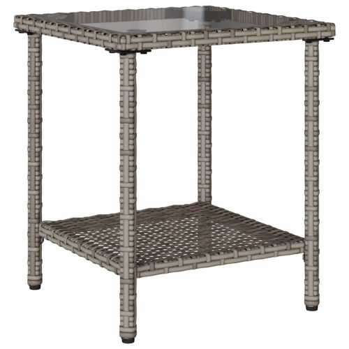  L-alakú szürke polyrattan kerti kanapé asztallal és párnával