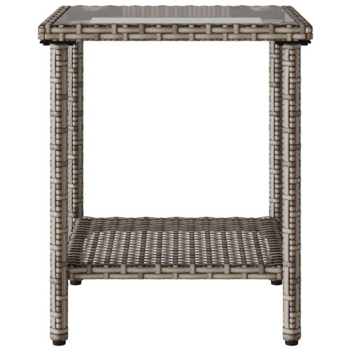  L-alakú szürke polyrattan kerti kanapé asztallal és párnával