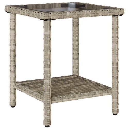  L-alakú szürke polyrattan kerti kanapé asztallal és párnákkal