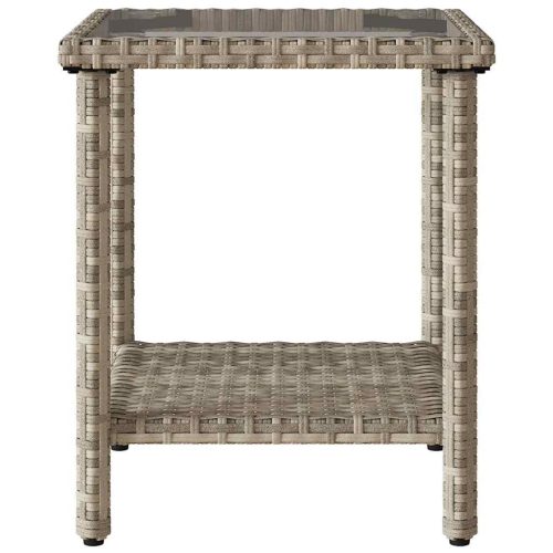  L-alakú szürke polyrattan kerti kanapé asztallal és párnákkal