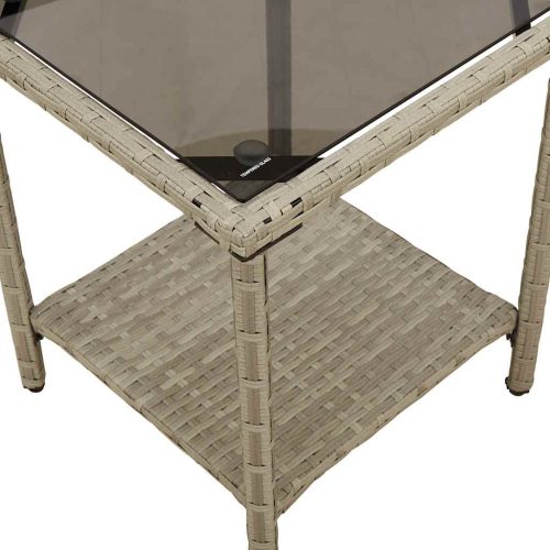  L-alakú szürke polyrattan kerti kanapé asztallal és párnákkal