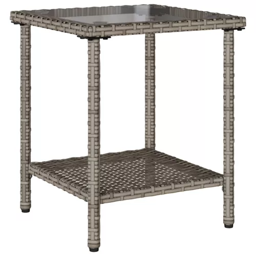  L-alakú szürke polyrattan kerti kanapé asztallal és párnával