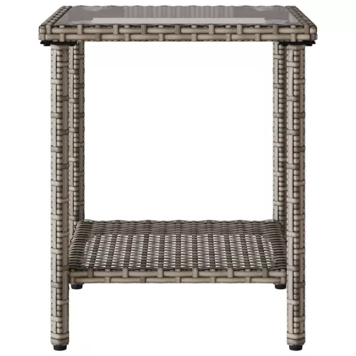  L-alakú szürke polyrattan kerti kanapé asztallal és párnával