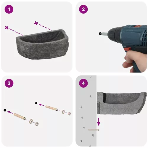  Fali mosdó Szürke (38-45) x (30-35) x 15 cm Folyami kő