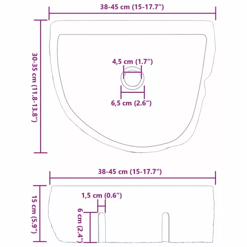  Fali mosdó Szürke (38-45) x (30-35) x 15 cm Folyami kő