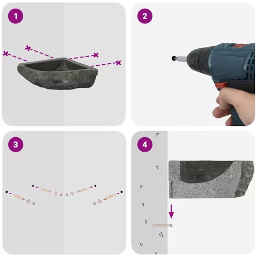  Fali sarokmosdó Szürke (30-37) x (30-37) x 12 cm Folyami kő