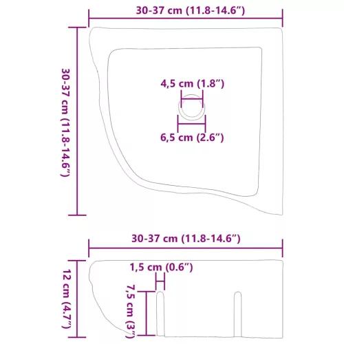  Fali sarokmosdó Szürke (30-37) x (30-37) x 12 cm Folyami kő