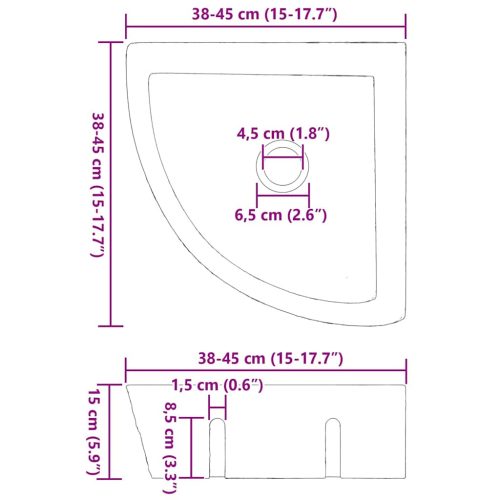  Fali sarokmosdó Szürke (38-45) x (38-45) x 12 cm Folyami kő