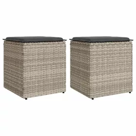    2 db világosszürke polyrattan kerti szék párnával 40x40x43 cm