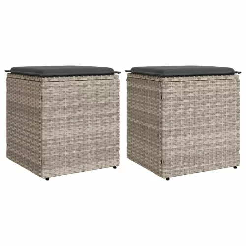  2 db világosszürke polyrattan kerti szék párnával 40x40x43 cm