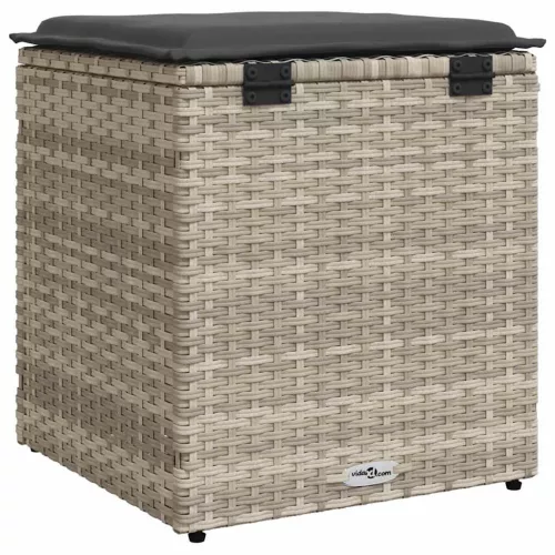  2 db világosszürke polyrattan kerti szék párnával 40x40x43 cm