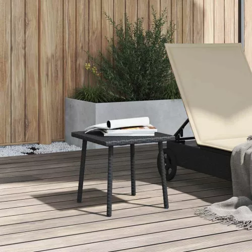 téglalap fekete polyrattan kerti dohányzóasztal 40x40x37 cm