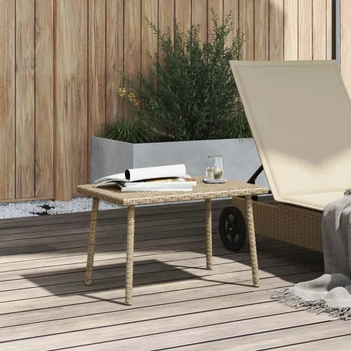  téglalap bézs polyrattan kerti dohányzóasztal 60x40x37cm