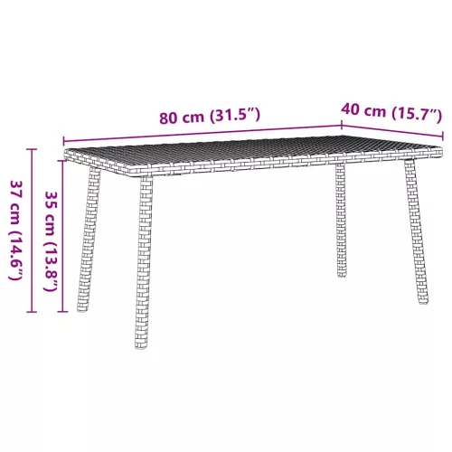  téglalap barna polyrattan kerti dohányzóasztal 80x40x37cm