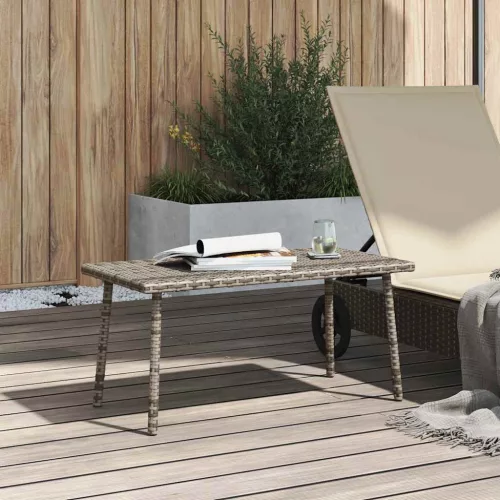  téglalap szürke polyrattan kerti dohányzóasztal 80x40x37cm