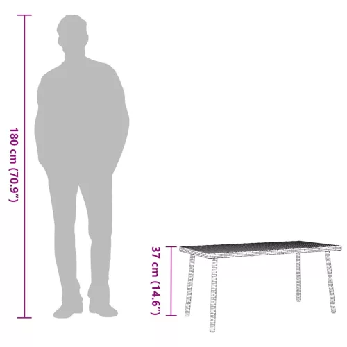  téglalap szürke polyrattan kerti dohányzóasztal 80x40x37cm