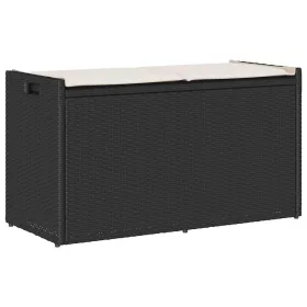  fekete polyrattan kültéri tárolópad párnával 100 cm