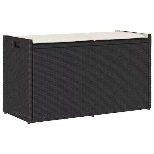  fekete polyrattan kültéri tárolópad párnával 100 cm