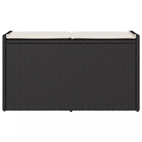  fekete polyrattan kültéri tárolópad párnával 100 cm