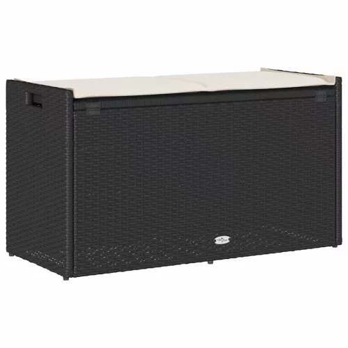  fekete polyrattan kültéri tárolópad párnával 100 cm