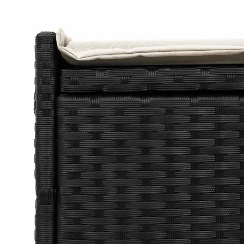  fekete polyrattan kültéri tárolópad párnával 100 cm