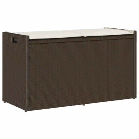  barna polyrattan kültéri tárolópad párnával 100 cm