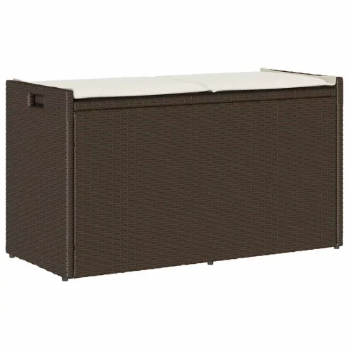  barna polyrattan kültéri tárolópad párnával 100 cm