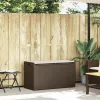 barna polyrattan kültéri tárolópad párnával 100 cm
