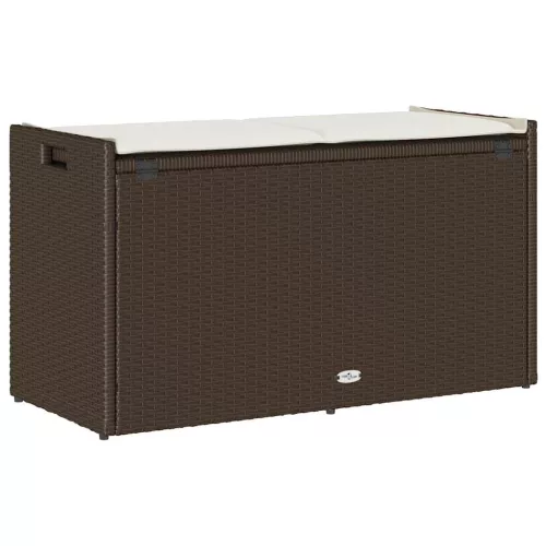  barna polyrattan kültéri tárolópad párnával 100 cm