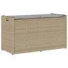  bézs polyrattan kültéri tárolópad párnával 100 cm