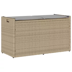  bézs polyrattan kültéri tárolópad párnával 100 cm
