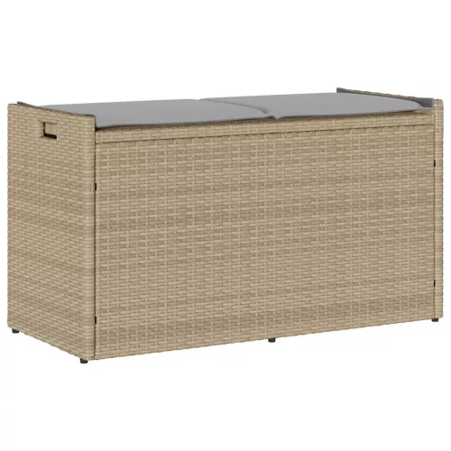  bézs polyrattan kültéri tárolópad párnával 100 cm