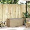 bézs polyrattan kültéri tárolópad párnával 100 cm