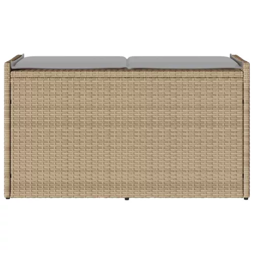  bézs polyrattan kültéri tárolópad párnával 100 cm