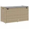  bézs polyrattan kültéri tárolópad párnával 100 cm
