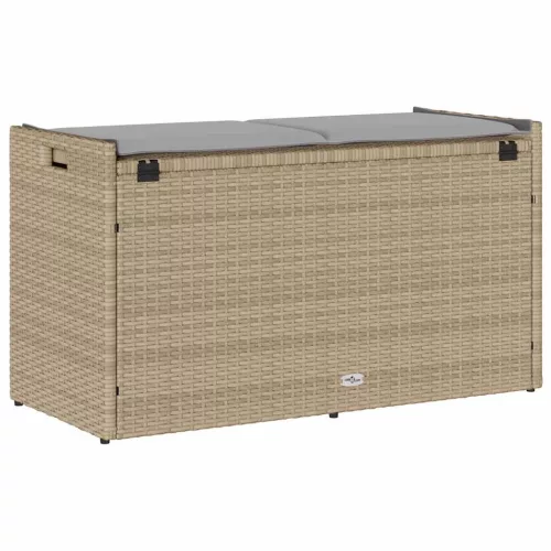  bézs polyrattan kültéri tárolópad párnával 100 cm