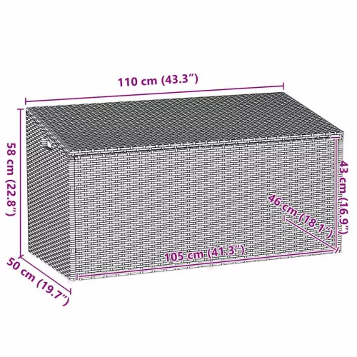  világosszürke polyrattan kerti tárolóláda 110x50x58 cm