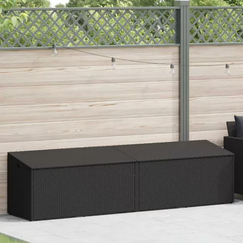  fekete polyrattan kerti tárolóláda 220x50x58 cm