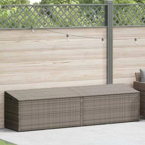  szürke polyrattan kerti tárolóláda 220x50x58 cm