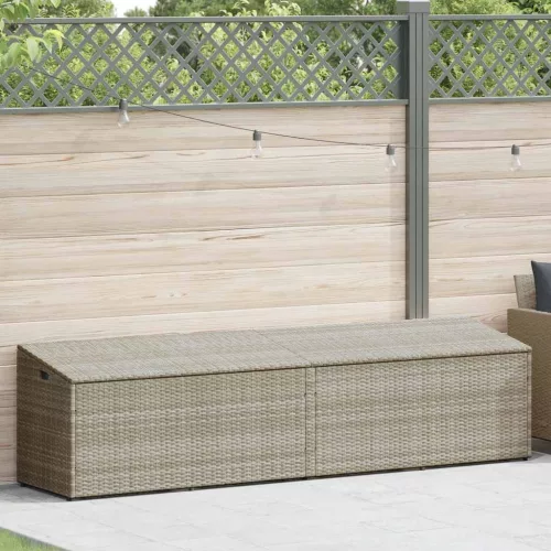  világosszürke polyrattan kerti tárolóláda 220x50x58 cm