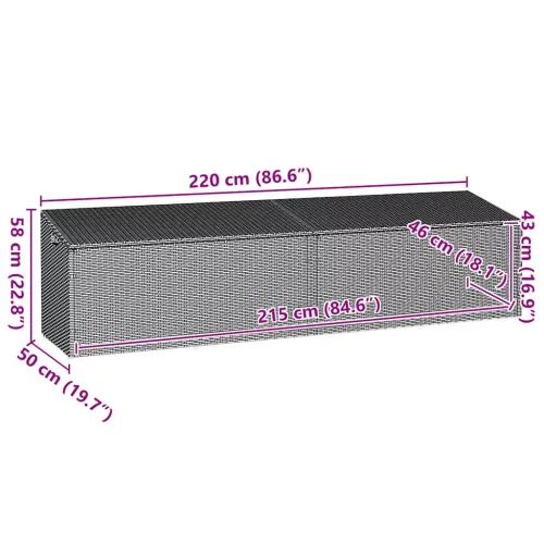  világosszürke polyrattan kerti tárolóláda 220x50x58 cm