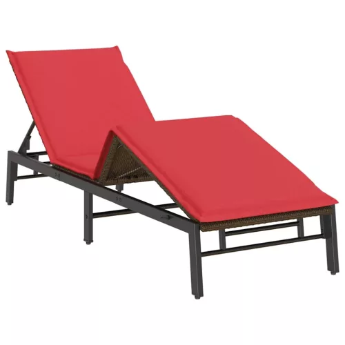  barna polyrattan napozóágy párnával