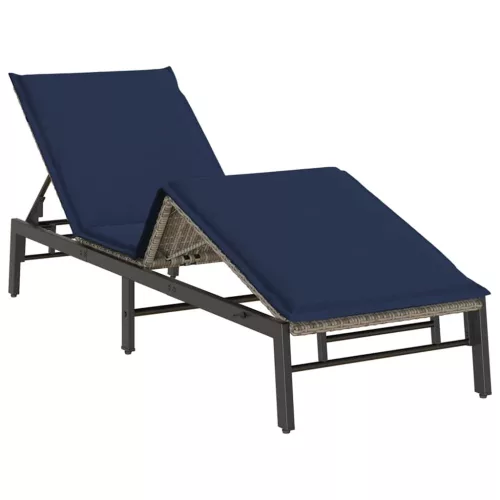  szürke polyrattan napozóágy párnával