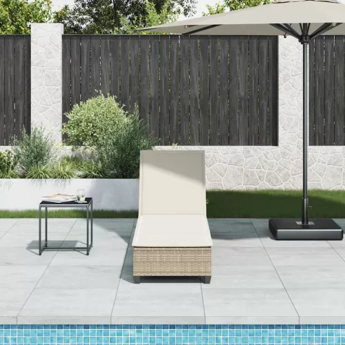  bézs polyrattan napozóágy párnákkal 55x200x25,5 cm
