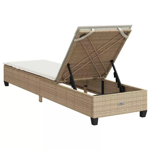  bézs polyrattan napozóágy párnákkal 55x200x25,5 cm