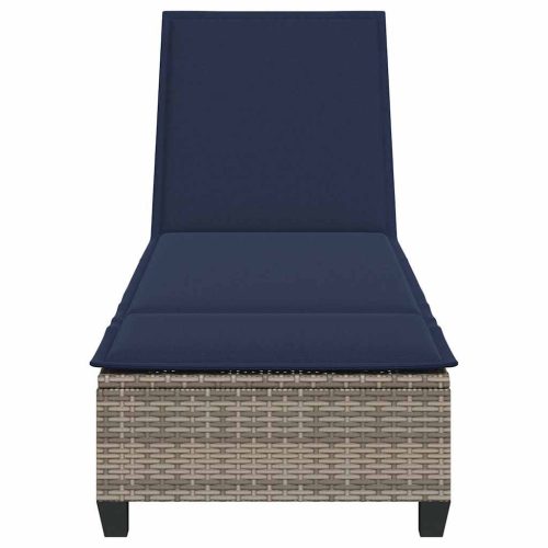  szürke polyrattan napozóágy párnákkal 55x200x25,5 cm
